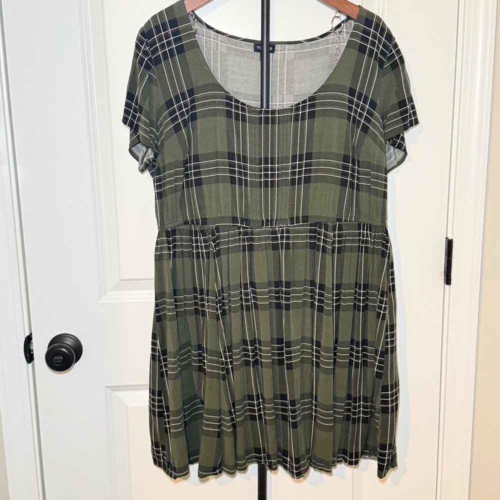 Torrid Olive Green Black Plaid Babydoll Dress Size 2X Casual Grunge Skater
